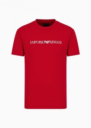 Red Logo Emporio Armani Pima-jersey T-shirt With Logo Print | EA-SN58705