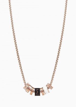 Rose Gold Emporio Armani Black Lacquer Components Necklace | EA-SN57598