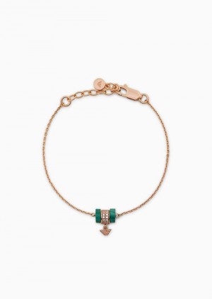 Rose Gold Emporio Armani Green Malachite Components Bracelet | EA-SN57533