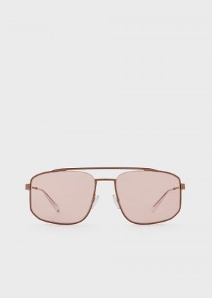 Rose Gold Emporio Armani Men’s Rectangular Sunglasses | EA-SN59482