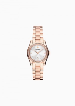 Rose Gold Emporio Armani Three-hand Date Rose Gold-tone Stainless Steel Watch | EA-SN57698