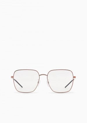 Rose Gold Emporio Armani Unisex Rectangular Glasses | EA-SN59378