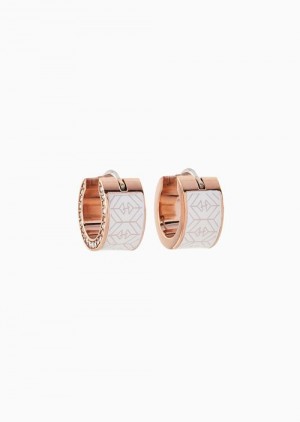 Rose Gold Emporio Armani White Lacquer Hoop Earrings | EA-SN57580