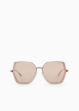 Rose Gold Emporio Armani Women’s Square Oversized Sunglasses | EA-SN57750