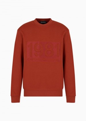 Rust Emporio Armani Heavyweight Jersey Sweatshirt With Domed Logo | EA-SN58497