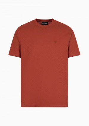 Rust Emporio Armani Jacquard Jersey T-shirt With Op-art Motif | EA-SN58587