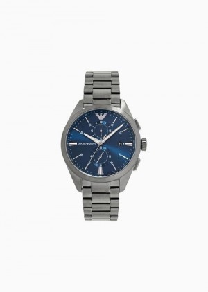 Silver Emporio Armani Chronograph Gunmetal Stainless Steel Watch | EA-SN59354