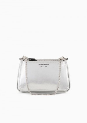 Silver Emporio Armani Double Mini Shoulder Bag With Crinkled Effect | EA-SN57399