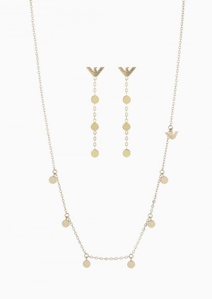 Silver Emporio Armani Gold-tone Stainless Steel Necklace And Earrings Set | EA-SN57543