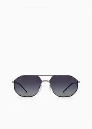 Silver Emporio Armani Irregular-shaped Men’s Sunglasses | EA-SN59476