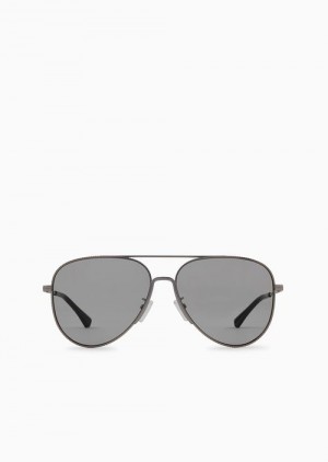 Silver Emporio Armani Men’s Aviator Sunglasses | EA-SN59410