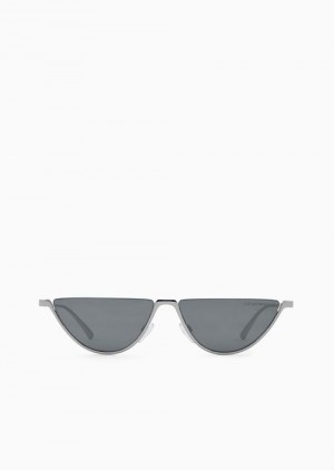 Silver Emporio Armani Men’s Oval Sunglasses | EA-SN59471