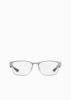 Silver Emporio Armani Men’s Rectangular Glasses | EA-SN59388