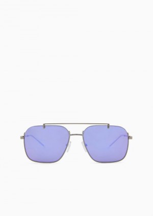 Silver Emporio Armani Men’s Rectangular Sunglasses | EA-SN59479