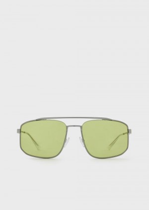 Silver Emporio Armani Men’s Rectangular Sunglasses | EA-SN59481