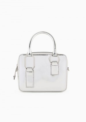 Silver Emporio Armani Mirror-laminate Double Handle Bauletto Bag | EA-SN57392