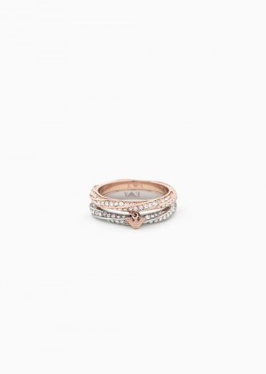 Silver Emporio Armani Rose Gold-tone And Two-tone Stainless Steel Band Ring Set | EA-SN57526