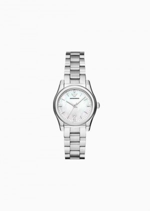 Silver Emporio Armani Three-hand Date Stainless Steel Watch | EA-SN57699