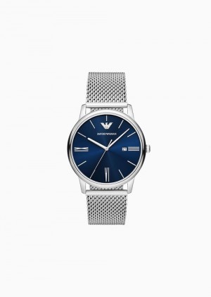 Silver Emporio Armani Three-hand Date Stainless Steel Mesh Watch | EA-SN59357