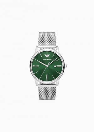 Silver Emporio Armani Three-hand Date Stainless Steel Mesh Watch | EA-SN59373