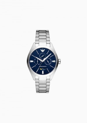 Silver Emporio Armani Three-hand Moonphase Stainless Steel Watch | EA-SN59358