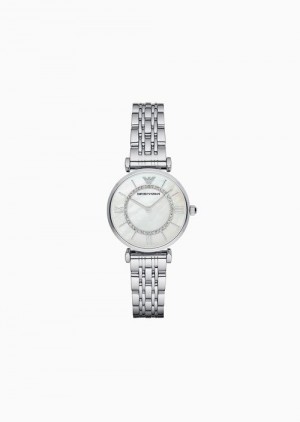 Silver Emporio Armani Women'S Two-hand Stainless Steel Watch | EA-SN57665