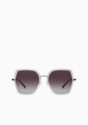 Silver Emporio Armani Women’s Square Oversized Sunglasses | EA-SN57756