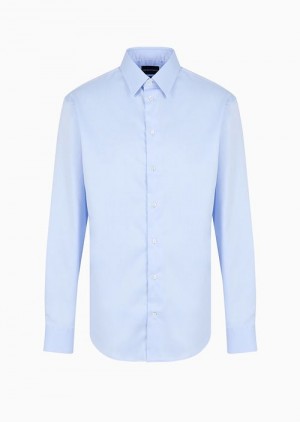 Sky Blue Emporio Armani Modern-fit, Stretch-cotton, Non-iron Shirt With A Stiff Collar | EA-SN57892