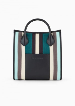 Striped Emporio Armani Mini Shopper Bag In Multicolour Striped Canvas | EA-SN59102