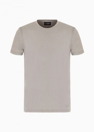 Taupe Emporio Armani Silk/Cotton Blend T-shirt | EA-SN58714