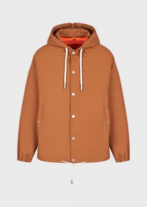 Tobacco Emporio Armani Sustainable Collection Recycled Canvas Hooded Blouson | EA-SN58233