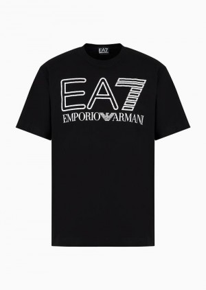 Two-tone Emporio Armani Logo Series Short-sleeved Cotton T-shirt With Oversized Logo | EA7-SN59923