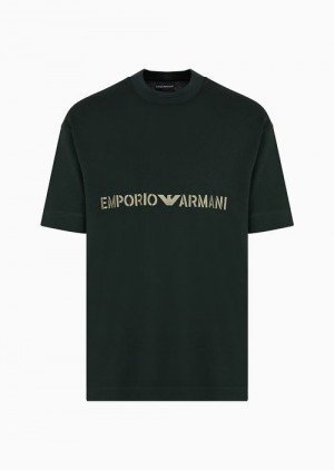 Verde Scuro 1 Emporio Armani Heavyweight Jersey T-shirt With Logo Embroidery In A Military Font | EA-SN58582