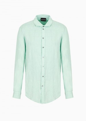 Water Emporio Armani Garment-dyed Linen Shirt With French Collar | EA-SN57849