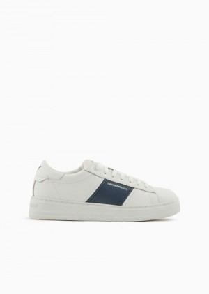 White 2 Emporio Armani Leather Sneakers With Logo Detail | EA-SN58929