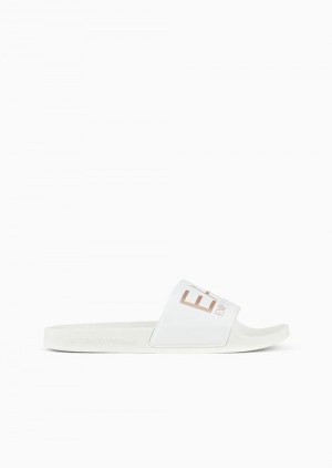 White 2 Emporio Armani Sliders With Oversized Logo | EA7-SN59867