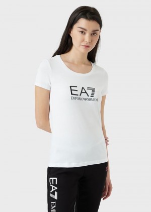 White 5 Emporio Armani Stretch Jersey T-shirt With Maxi Logo | EA7-SN59651