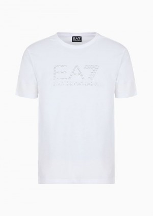 White Emporio Armani 7 Lines Crew-neck T-shirt In A Recycled Cotton Blend Asv | EA7-SN59924