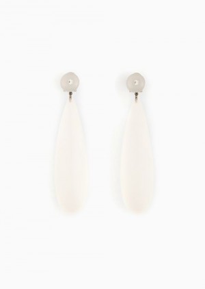 White Emporio Armani Acrylic Teardrop Earrings With Highlight | EA-SN57513