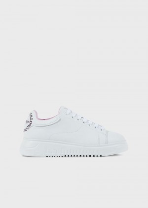 White Emporio Armani Action-leather Sneakers With Borgonuovo Milano Logo | EA-SN57219