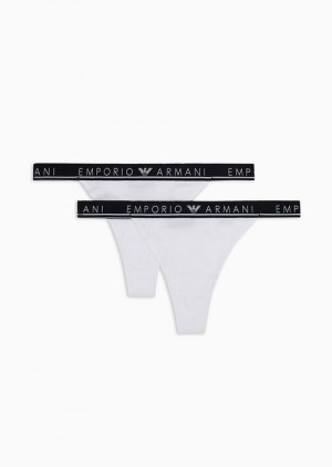 White Emporio Armani Armani Sustainability Values Two-pack Of Iconic Logo Band Organic Cotton Thongs | EA-SN56617