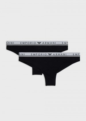 White Emporio Armani Armani Sustainability Value Two-pack Of Iconic Logo Band Organic Cotton Brazilian Briefs | EA-SN56629