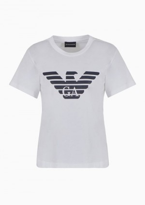 White Emporio Armani Armani Sustainability Values Organic-jersey T-shirt With Logo Print | EA-SN57043