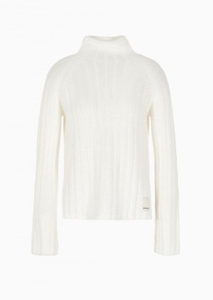 White Emporio Armani Asv Capsule Mock-neck Jumper In A Ribbed Recycled Wool Blend | EA-SN56676