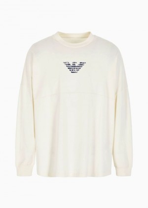 White Emporio Armani Asv Capsule Organic-jersey Jumper With Logo Print | EA-SN58753