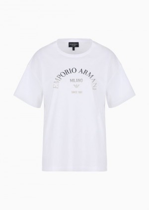 White Emporio Armani Asv Icon Organic-jersey T-shirt With Gradient Flocked Logo Print | EA-SN57033