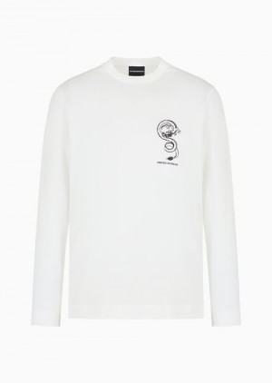 White Emporio Armani Asv Lunar New Year Lyocell-blend Jersey Sweater With Dragon Embroidery | EA-SN58767