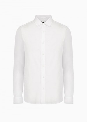 White Emporio Armani Asv Lyocell-blend Jersey Shirt | EA-SN57850