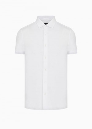 White Emporio Armani Asv Lyocell-blend Jersey Short-sleeved Shirt | EA-SN57857