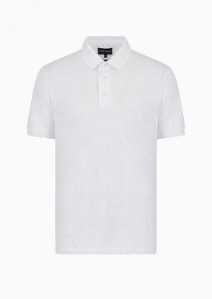 White Emporio Armani Asv Lyocell-blend Jersey Polo Shirt | EA-SN58440